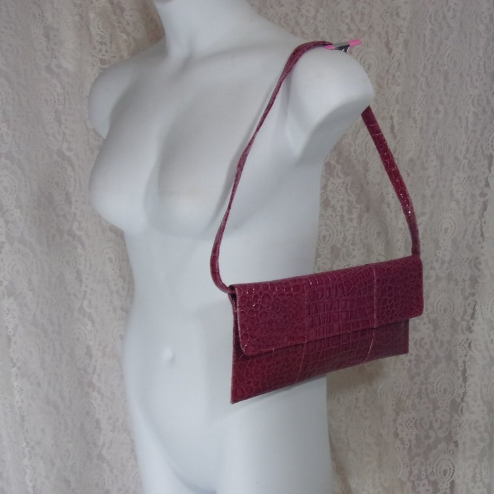 Raspberry Pink Croc Shoulder/Clutch Handbag Purse Vegan NWOT